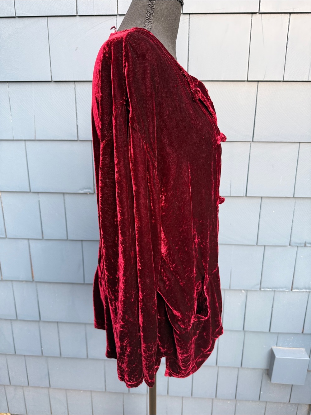Kleen XL Velvet Button-Front Tunic Top - Red silk blend gorgeous - Picture 4 of 10